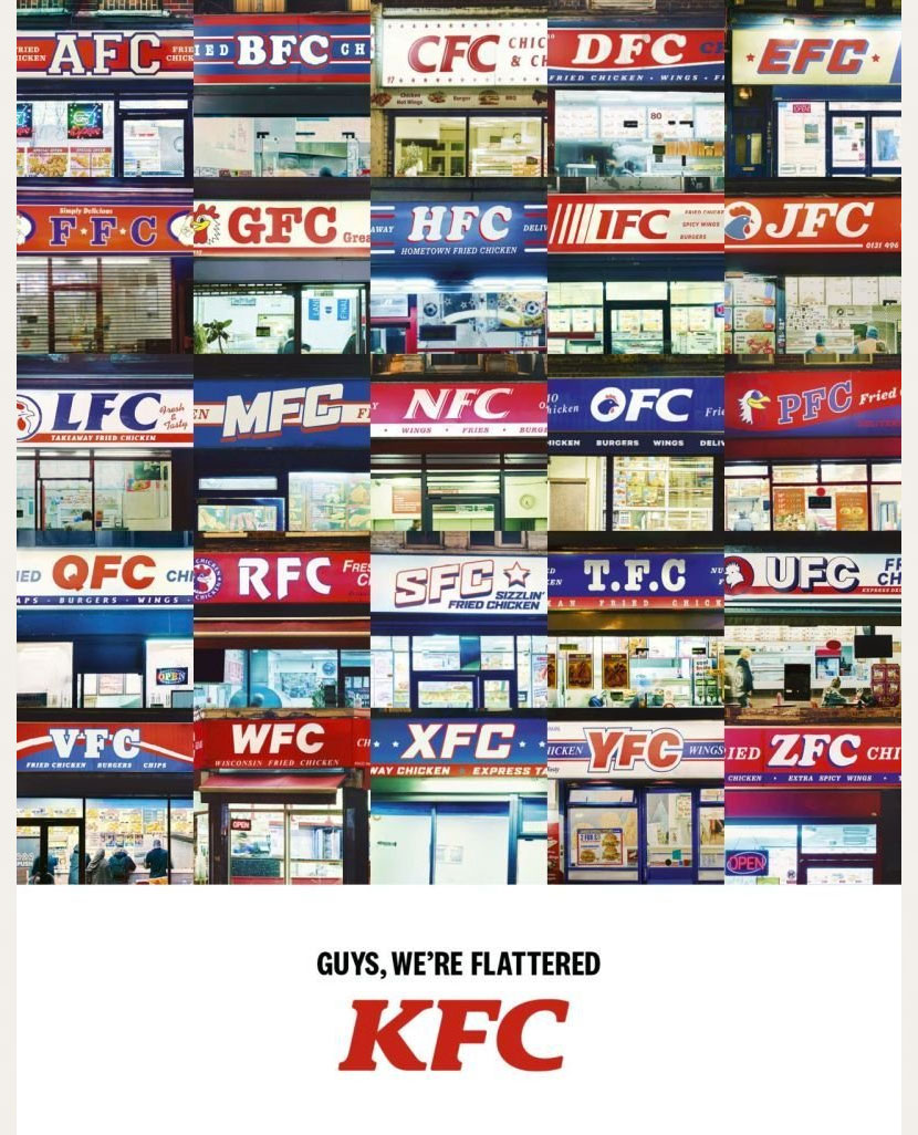 パクリ店舗を逆手にとって「光栄です！」と評価したKFCの広告