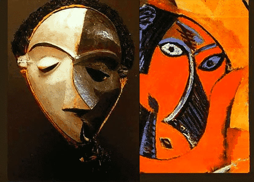 アフリカンアート (左) にインスパイアされたピカソの作品 (右)