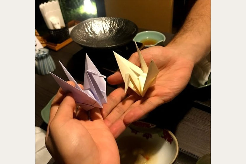 食後に渡された折り鶴