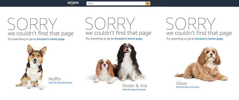 Amazonのエラーページに表示されるワンちゃん達