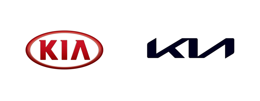 KIAのロゴリデザイン: 旧 (左) | 右 (新}