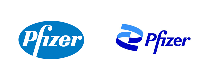 Pfizerのロゴリデザイン: 旧 (左) | 右 (新}