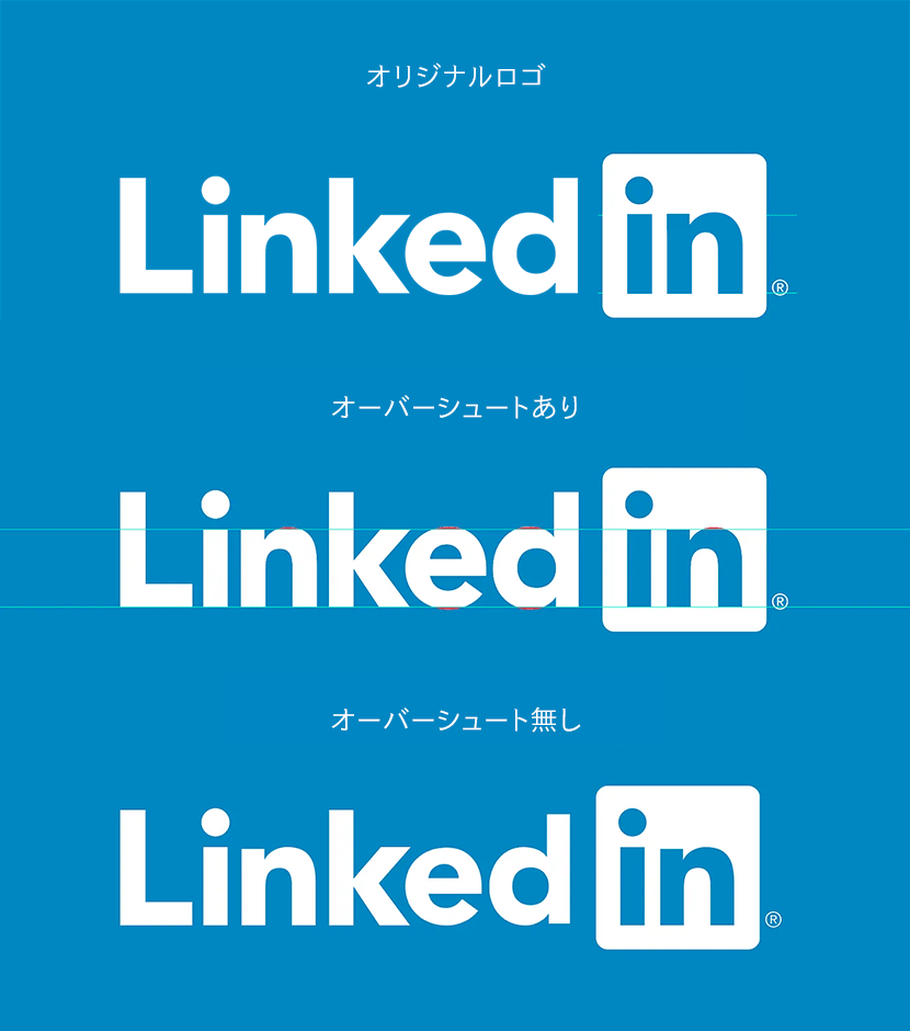 オーバーシュートで調整してあるLinkedInのロゴ