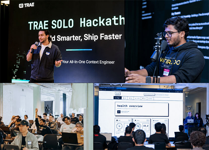 2025年のSF Tech Week期間中に開催された「TRAE Hackathon」の様子。参加者がチームでアイデアを形にし、開発やピッチに取り組んだ。 (Photo: JY Studio)